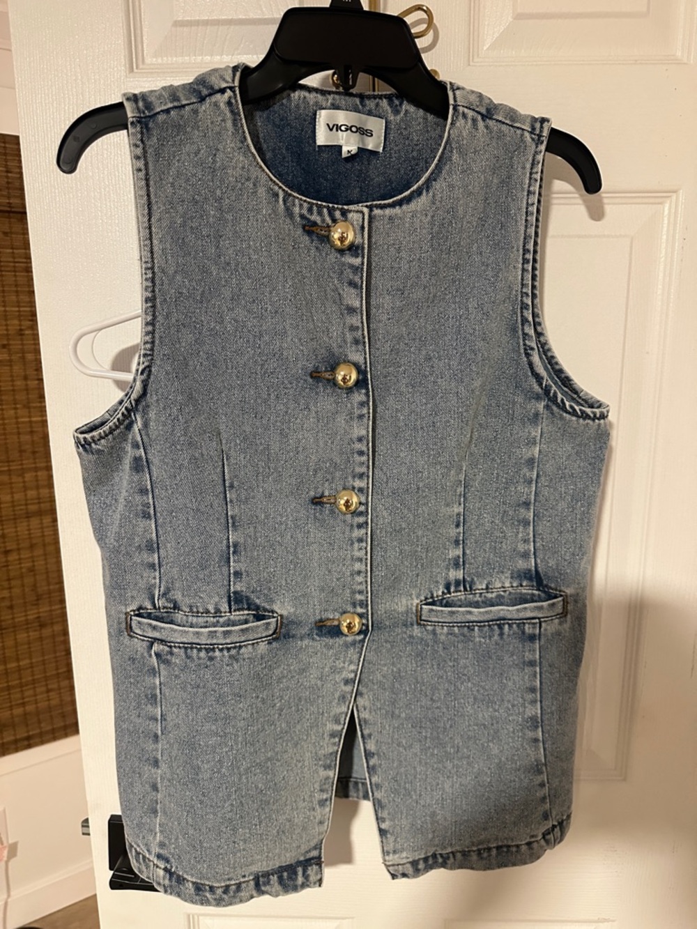 Vigoss Light Blue Denim Button-Front Vest with Gold Buttons